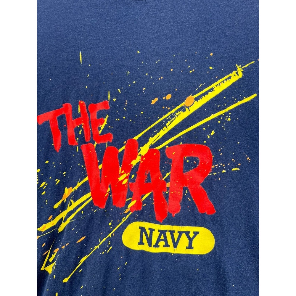 Vintage HANES Beefy-T Single Stitch Cotton T-Shirt Men Medium USA THE‎ WAR NAVY